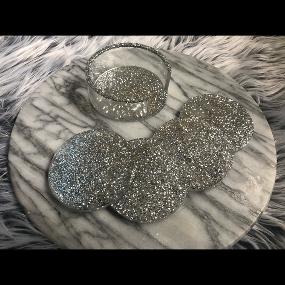 Discounted Silver Glitter Coaster Set of 4 WITHOUT Matching Holder - Picture 13 of 15
